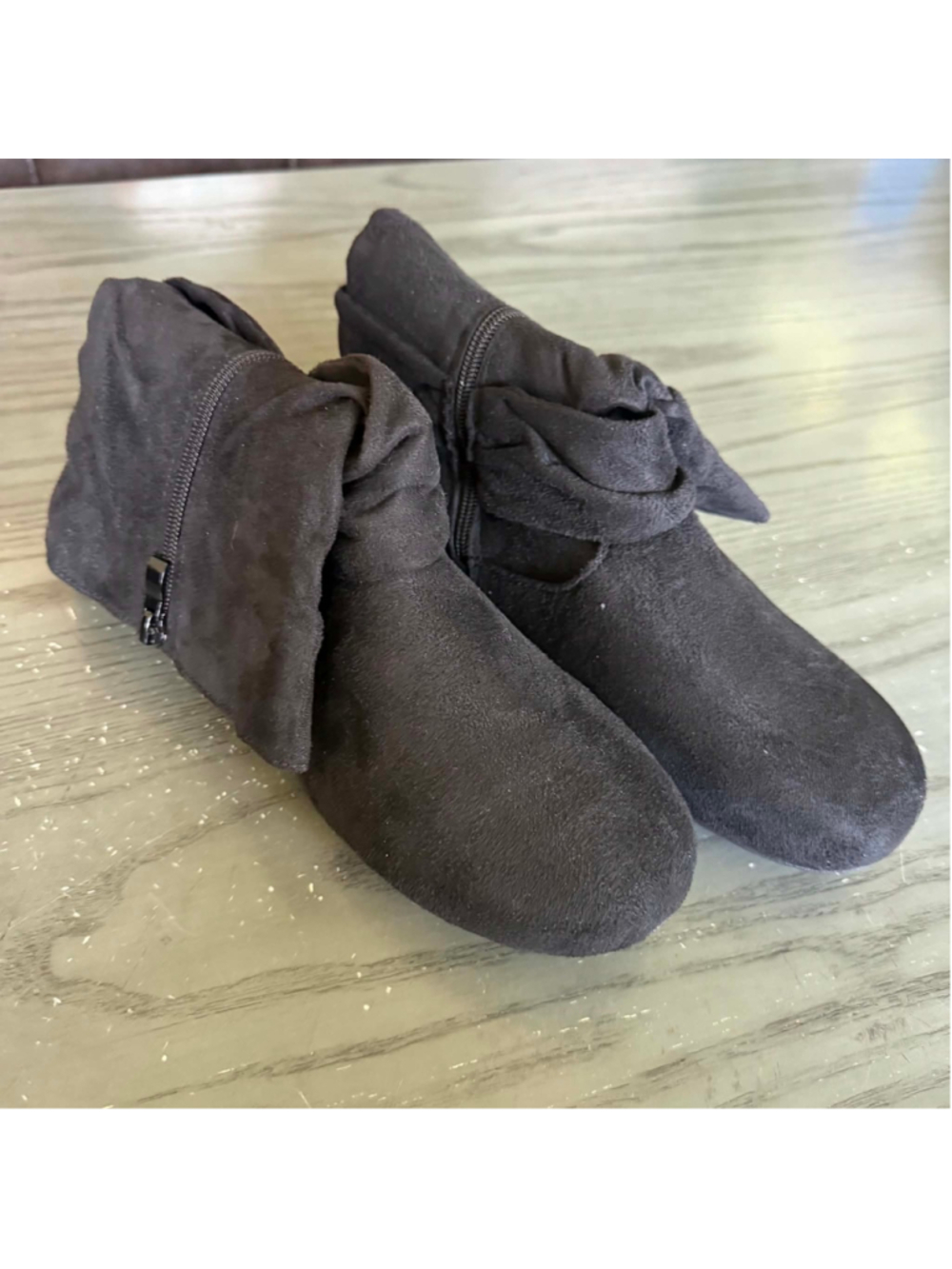 Forever Women’s Black Ankle Booties Size 10 Suede-Look Zip Wrap Detail NIB